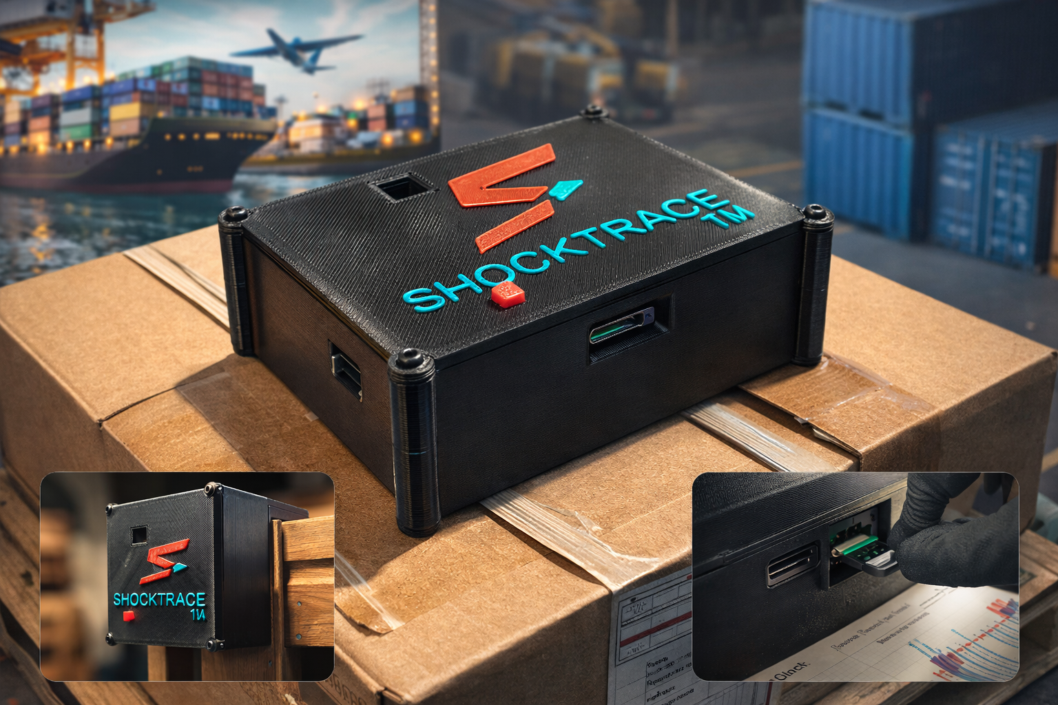 ShockTrace mounted flat on cargo pallet